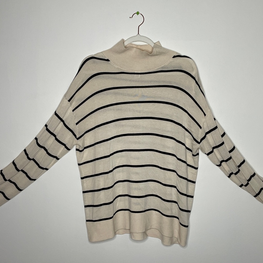 H&M Cream and Black Striped Turtleneck Sweater